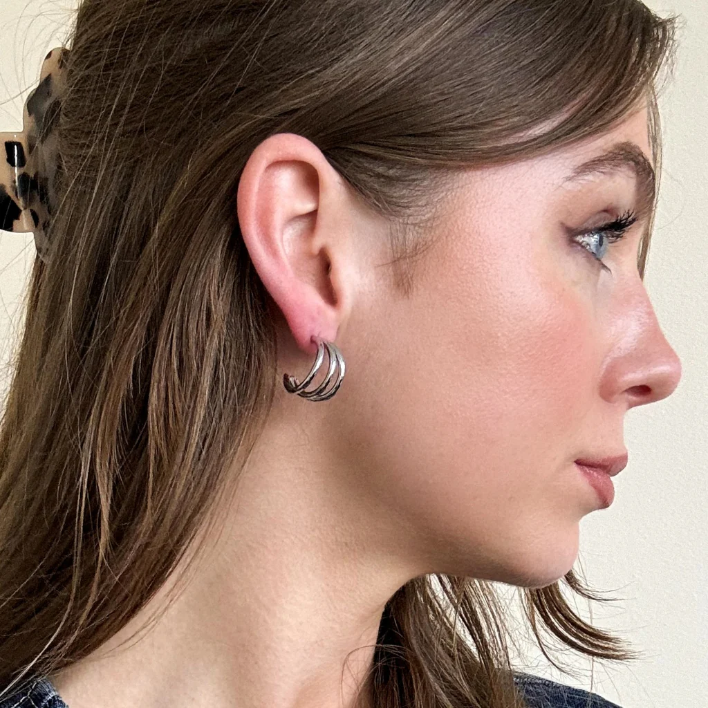 Steel Triple Hoop Earrings | Silver | Nina - Image 2