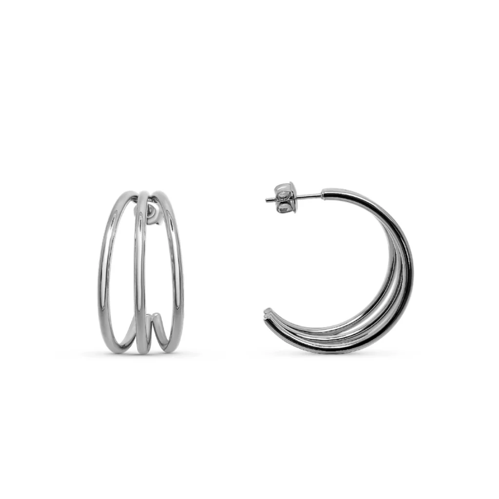Steel Triple Hoop Earrings | Silver | Nina - Image 5