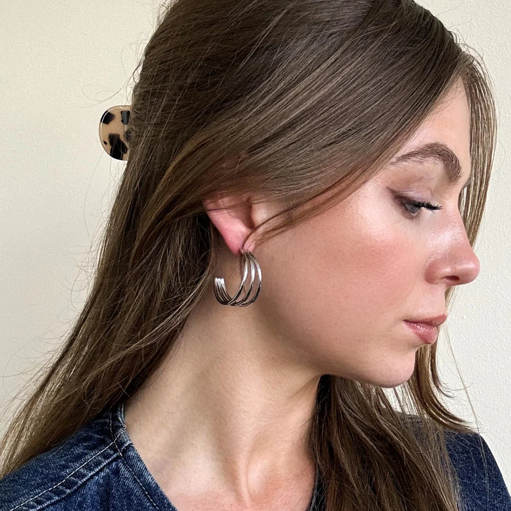 Steel Triple Hoop Earrings | Silver | Nina - Image 6