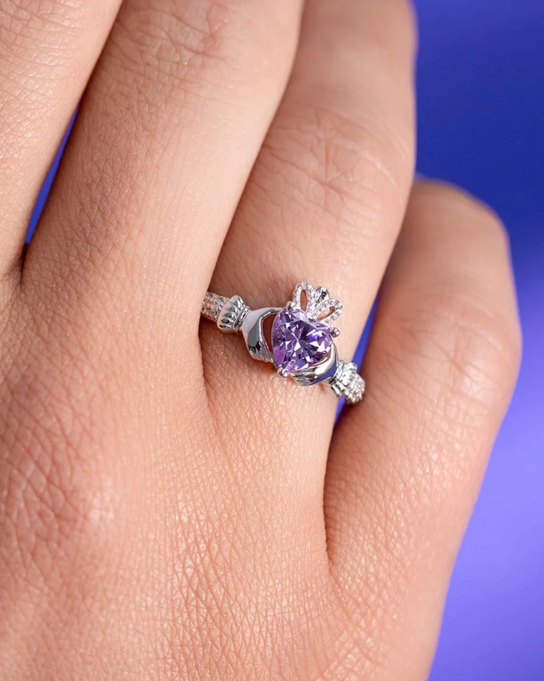Sterling Silver Amethyst Claddagh Ring | February Birthstone | Solvar - Image 2