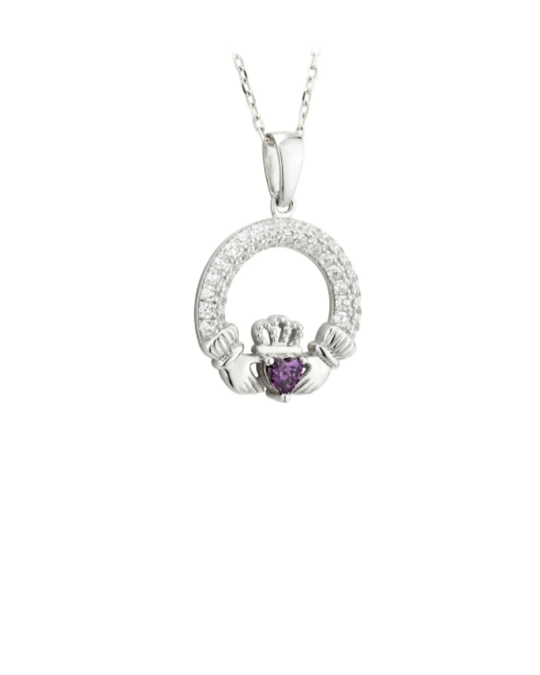 Sterling Silver Amethyst Claddagh Necklace | February Birthstone | Solvar