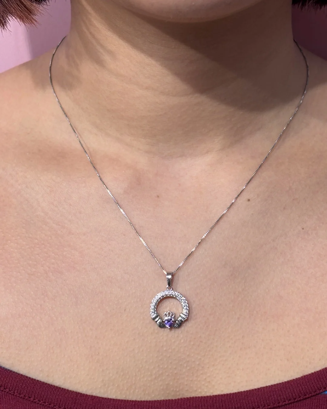 Sterling Silver Amethyst Claddagh Necklace | February Birthstone | Solvar - Image 2