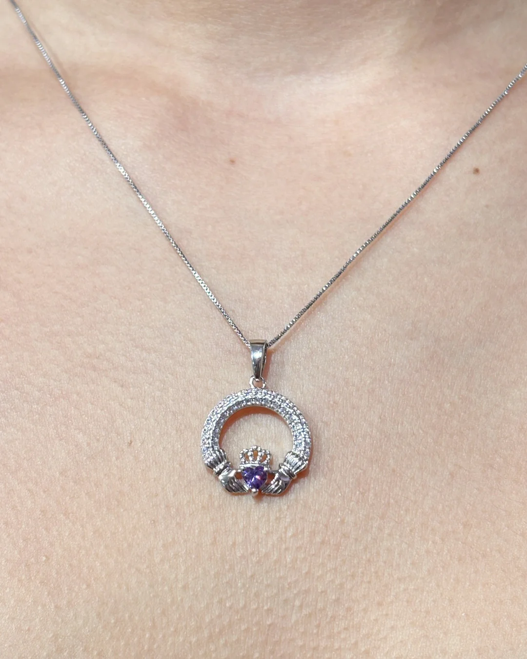 Sterling Silver Amethyst Claddagh Necklace | February Birthstone | Solvar - Image 3