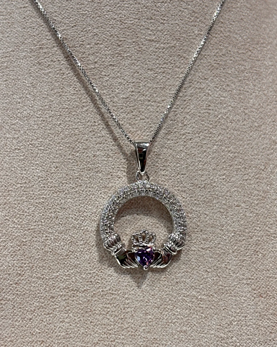Sterling Silver Amethyst Claddagh Necklace | February Birthstone | Solvar - Image 4
