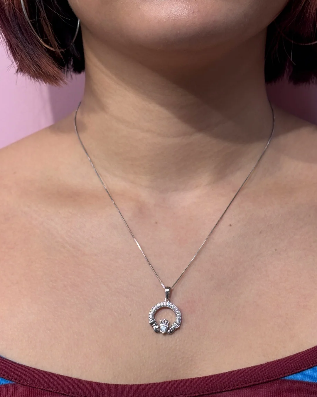 Sterling Silver Crystal Claddagh Necklace | April Birthstone | Solvar - Image 2