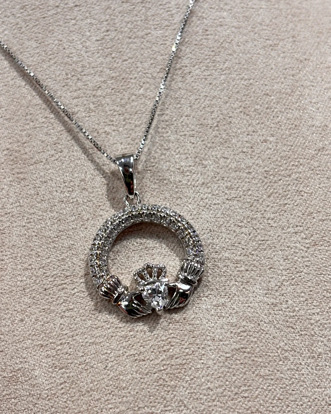 Sterling Silver Crystal Claddagh Necklace | April Birthstone | Solvar - Image 5
