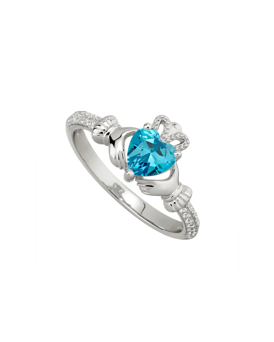 Sterling Silver Aquamarine Claddagh Ring | March Birthstone | Solvar
