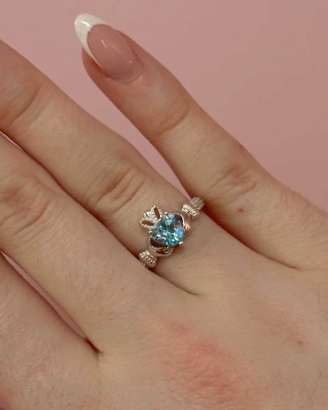 Sterling Silver Aquamarine Claddagh Ring | March Birthstone | Solvar - Image 4