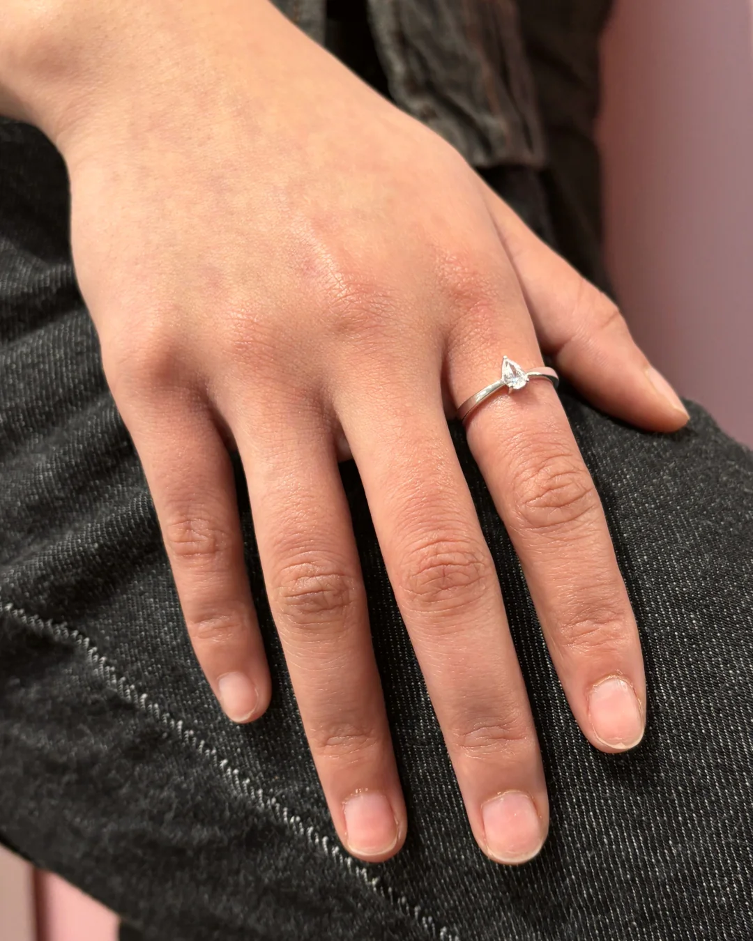Sterling Silver Pear Cut Solitaire Ring | Gina - Image 3
