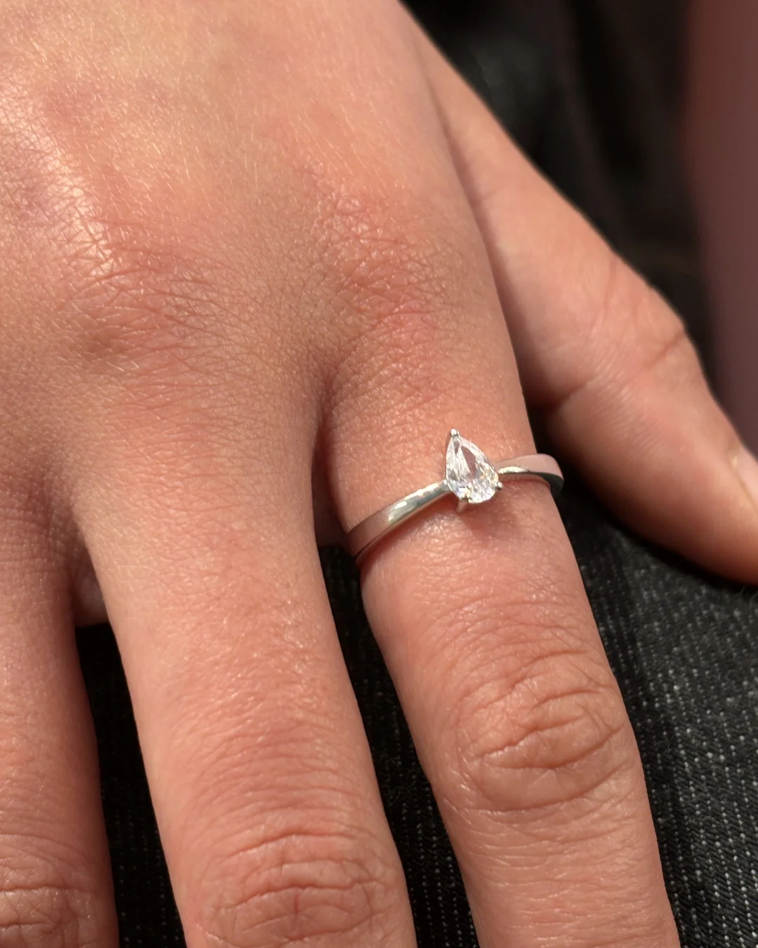 Sterling Silver Pear Cut Solitaire Ring | Gina - Image 4