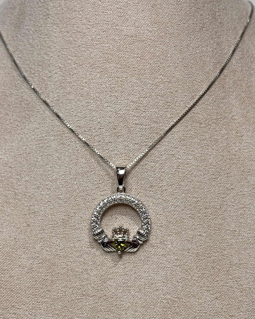 Sterling Silver Peridot Claddagh Necklace | August Birthstone | Solvar - Image 4