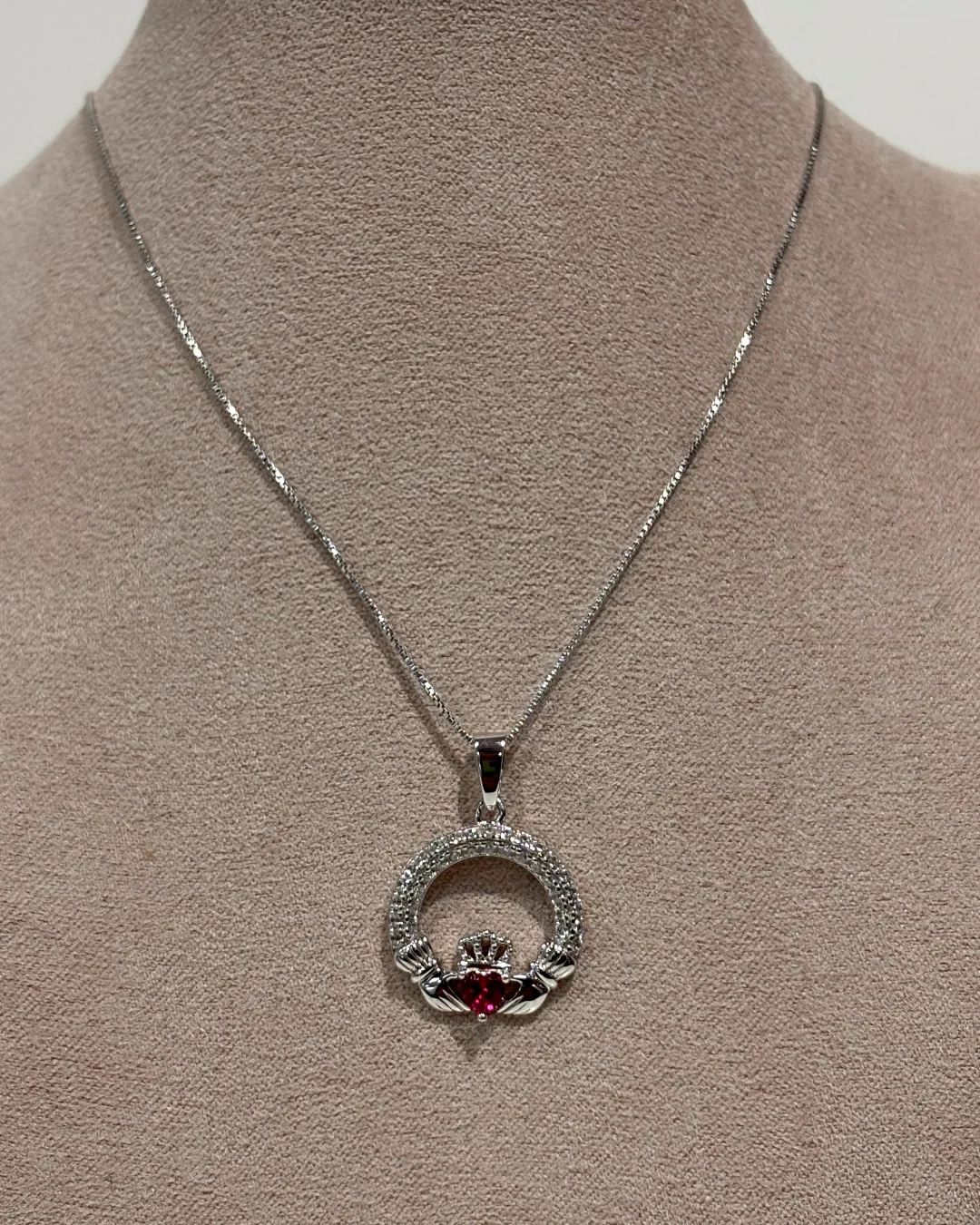 Sterling Silver Ruby Claddagh Necklace | July Birthstone | Solvar - Image 4