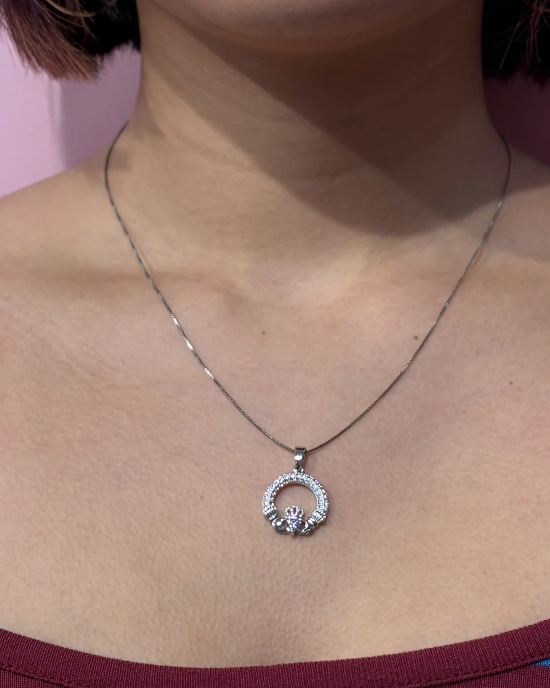 Sterling Silver Light Amethyst Claddagh Necklace | June Birthstone | Solvar - Image 2