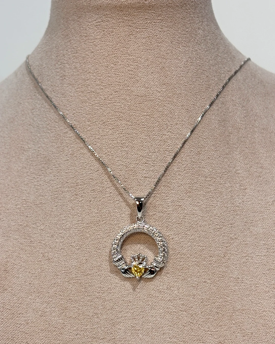 Sterling Silver Yellow Topaz Claddagh Necklace | November Birthstone | Solvar - Image 4