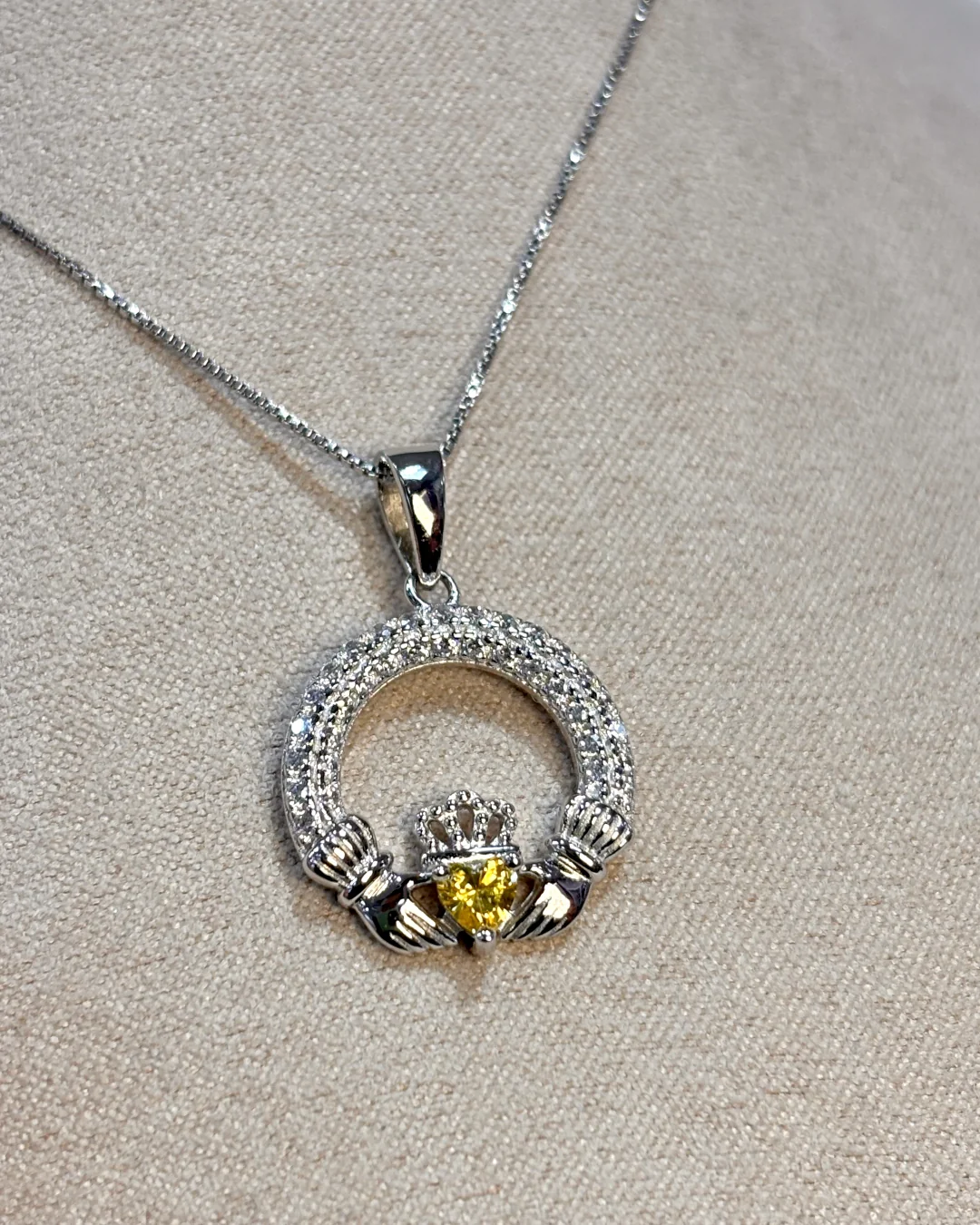 Sterling Silver Yellow Topaz Claddagh Necklace | November Birthstone | Solvar - Image 5
