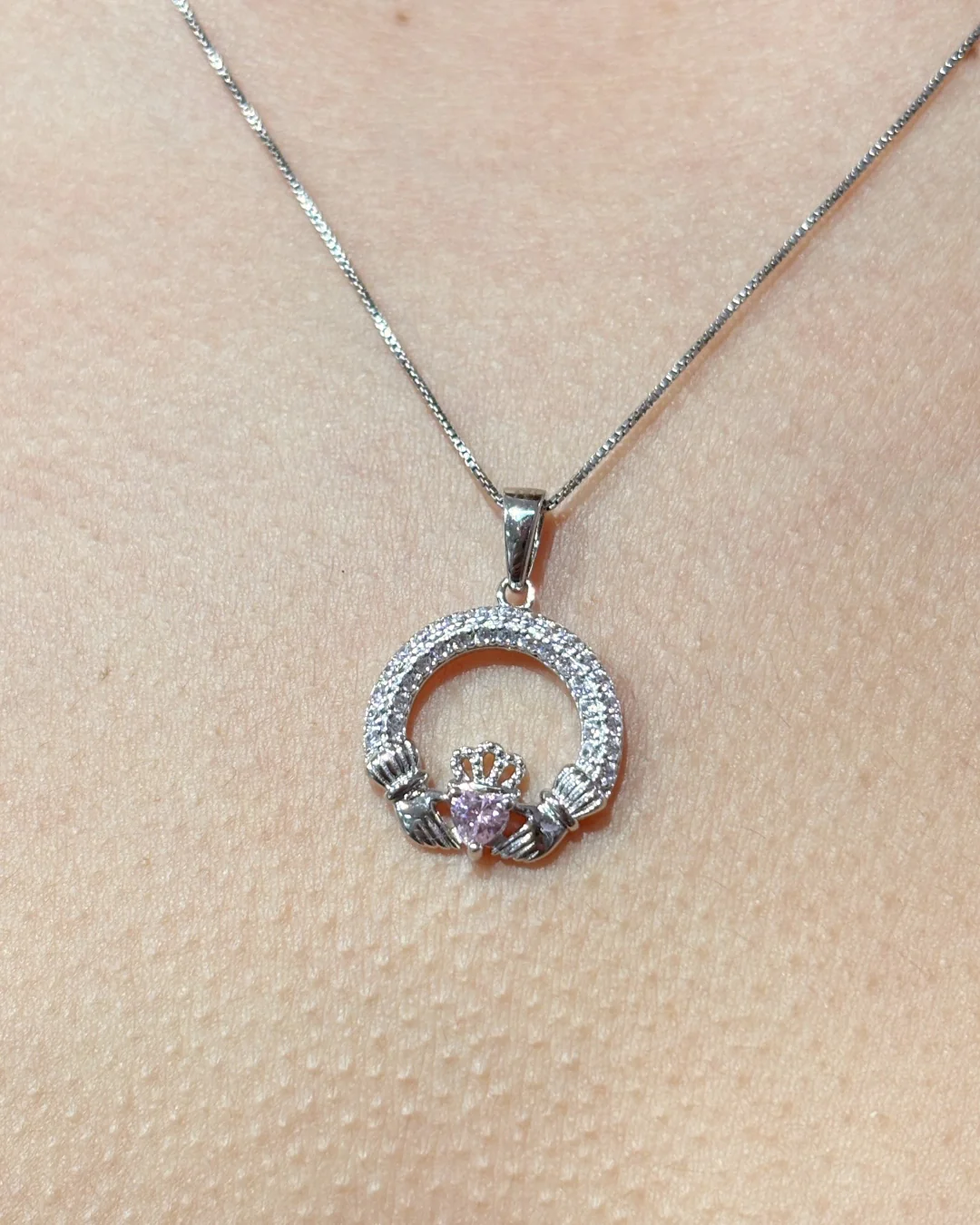Sterling Silver Rose Claddagh Necklace | October Birthstone | Solvar - Image 3