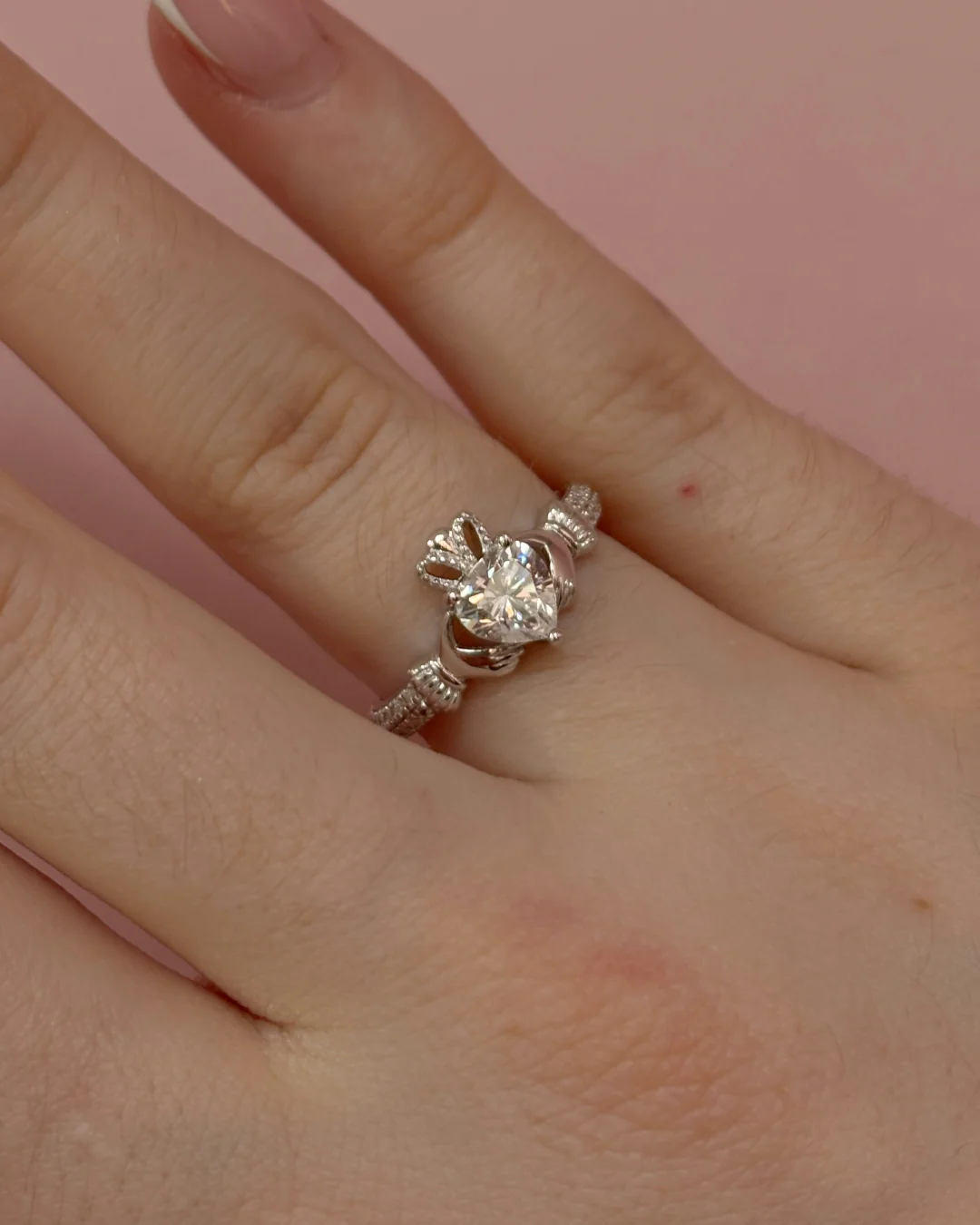 Sterling Silver Crystal Claddagh Ring | April Birthstone | Solvar - Image 3