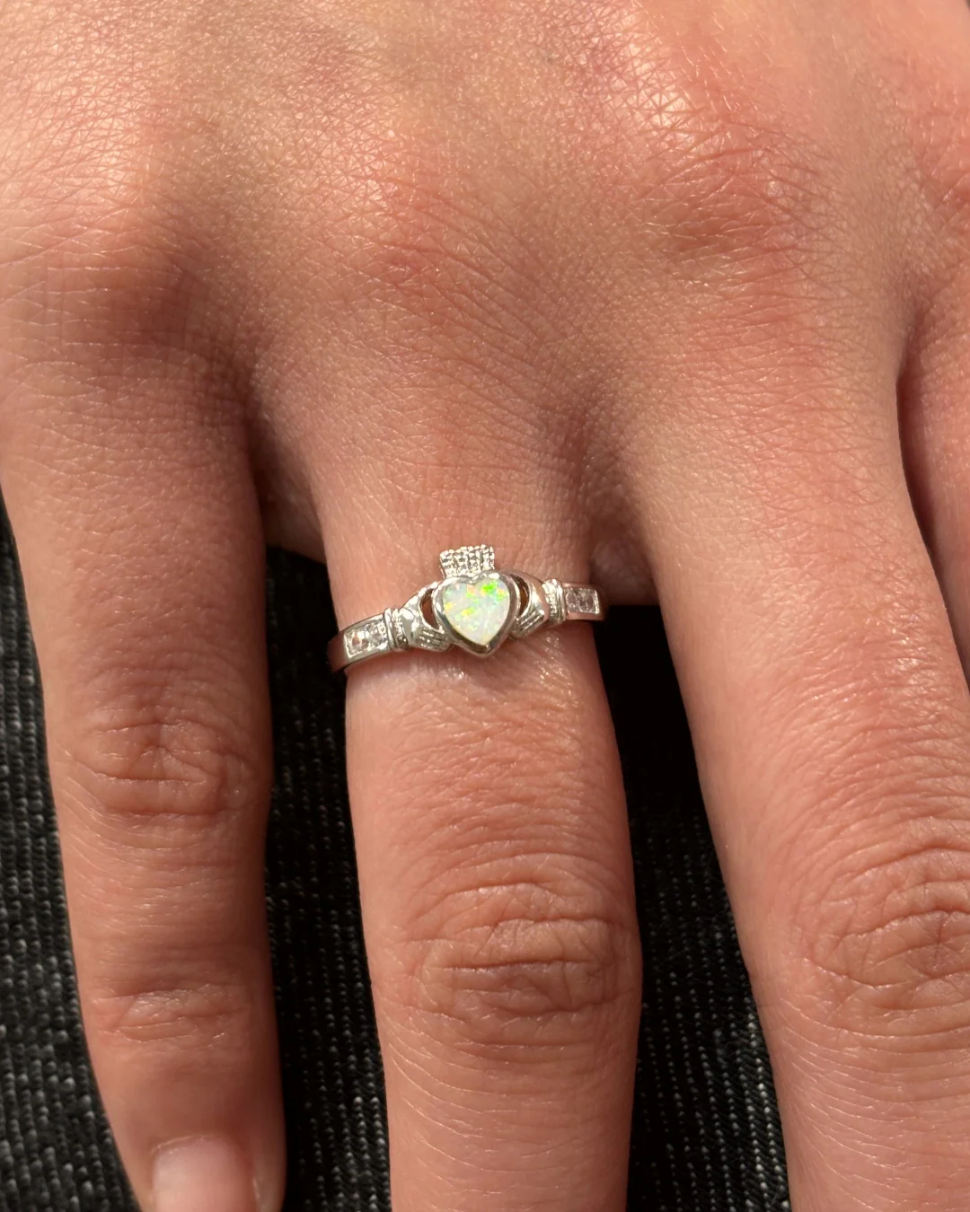 Sterling Silver Dainty Opal Claddagh Ring | Sorcha - Image 2