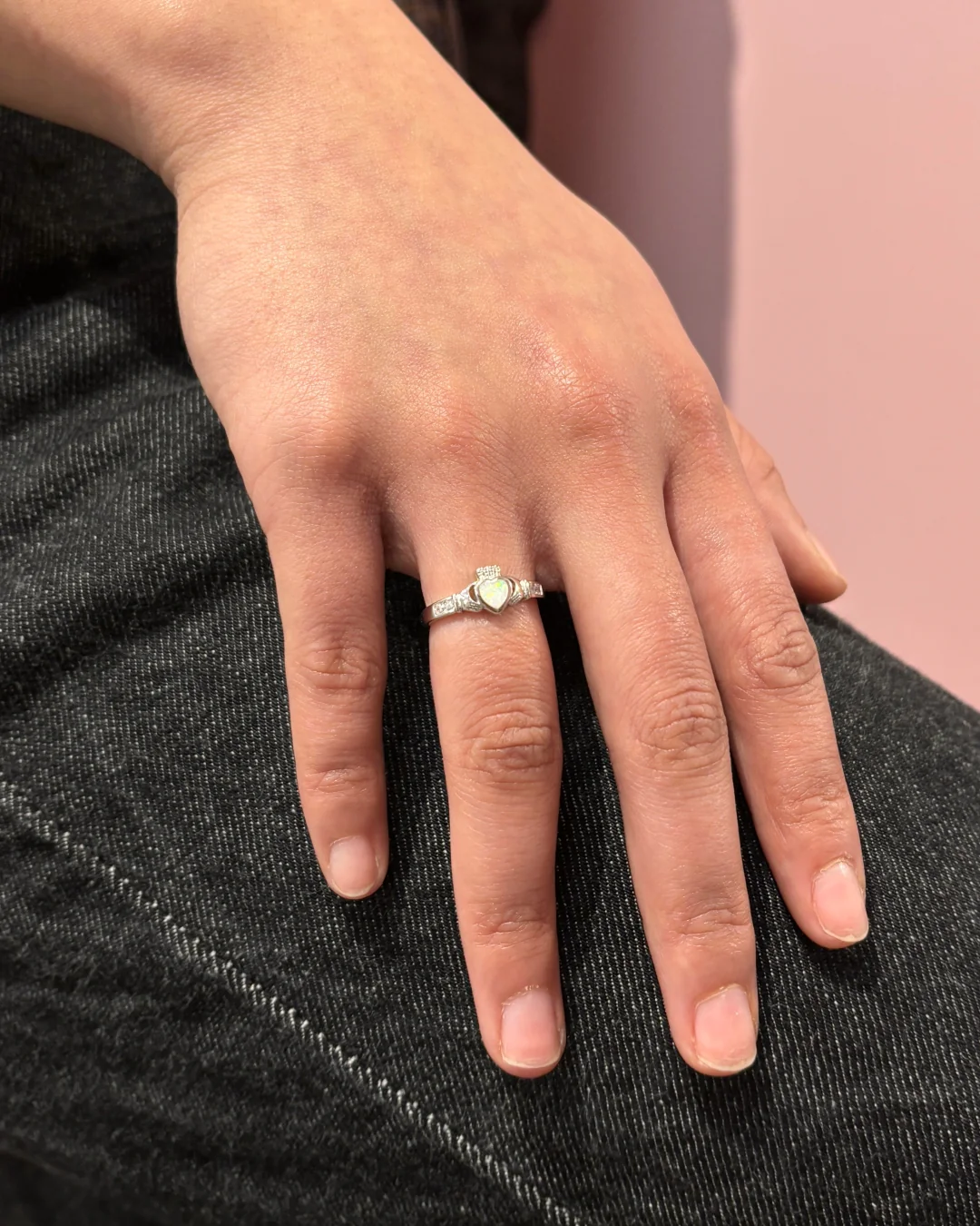Sterling Silver Dainty Opal Claddagh Ring | Sorcha - Image 3