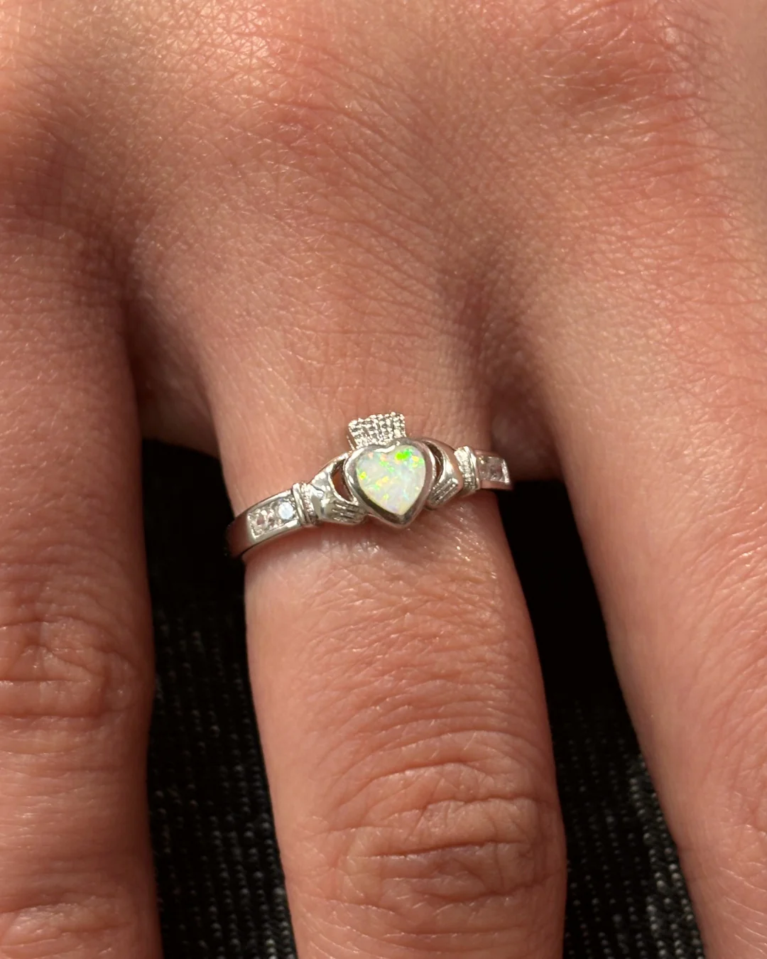 Sterling Silver Dainty Opal Claddagh Ring | Sorcha - Image 4