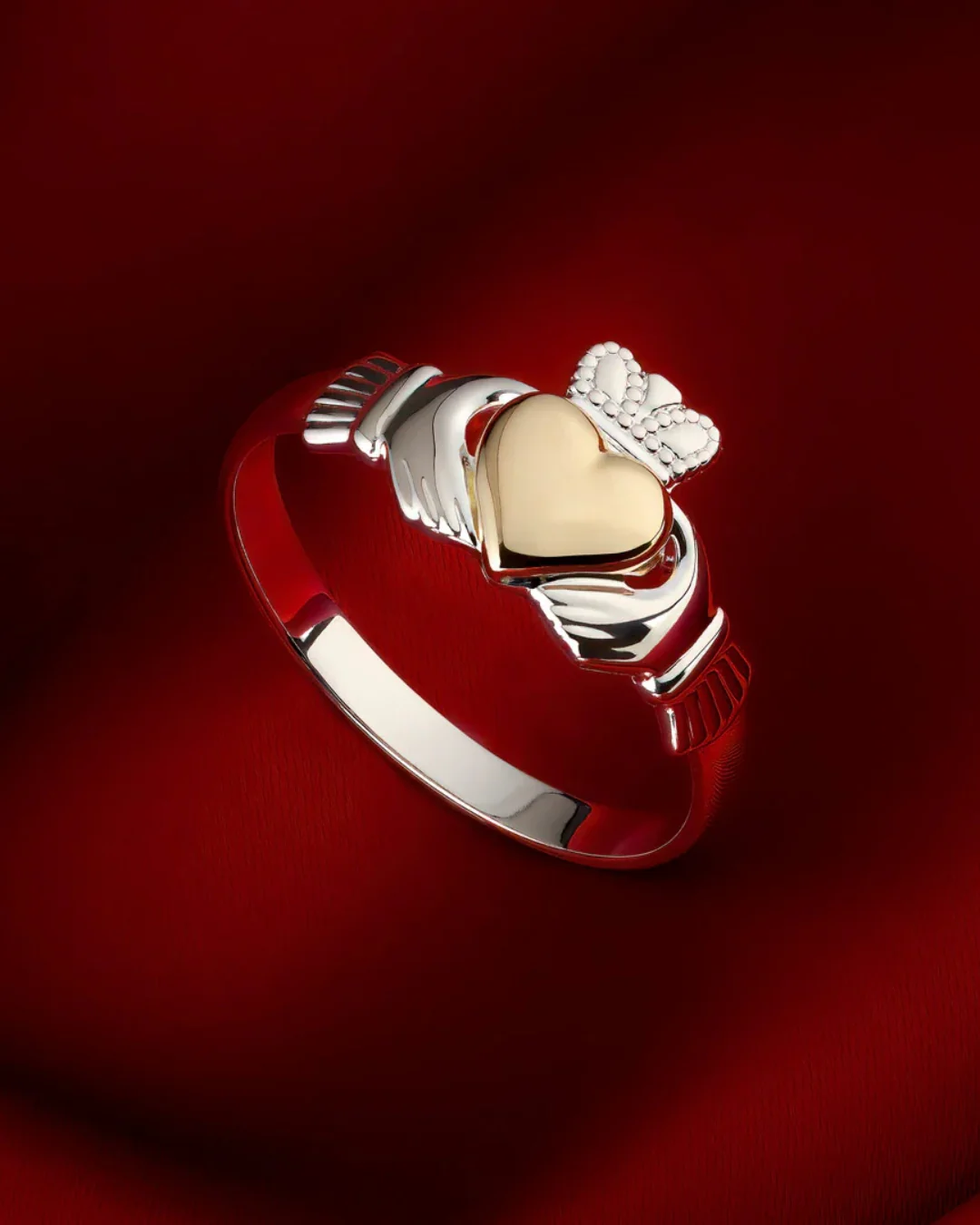 Sterling Silver Gold Heart Claddagh Ring | Solvar - Image 6