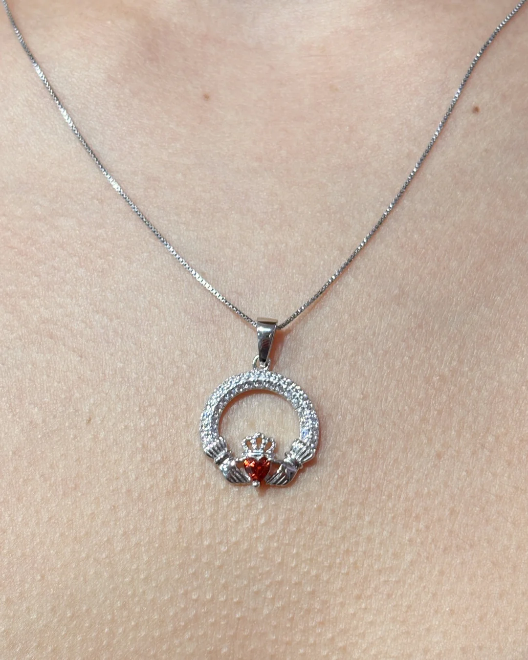 Sterling Silver Garnet Claddagh Necklace | January Birthstone | Solvar - Image 3