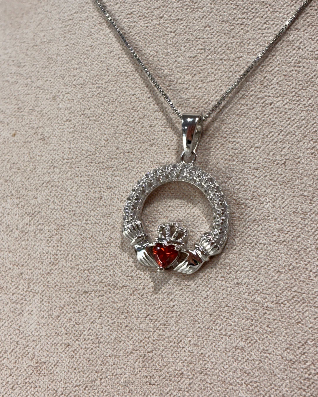 Sterling Silver Garnet Claddagh Necklace | January Birthstone | Solvar - Image 4