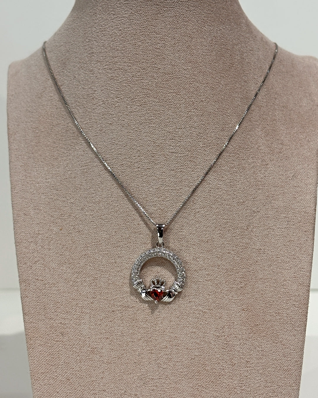 Sterling Silver Garnet Claddagh Necklace | January Birthstone | Solvar - Image 5