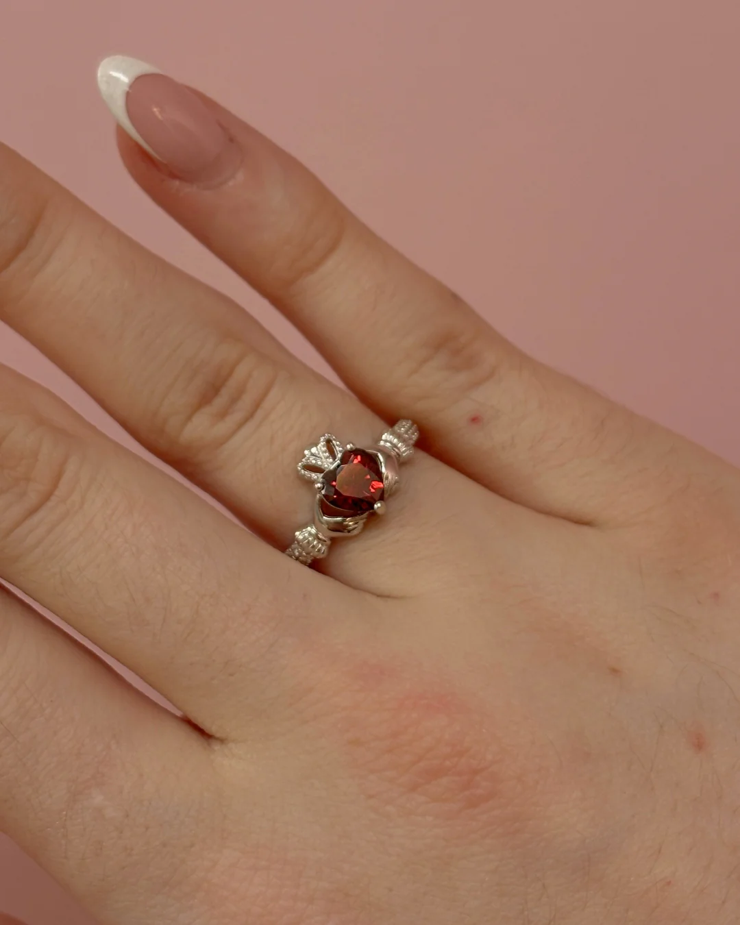 Sterling Silver Garnet Claddagh Ring | January Birthstone | Solvar - Image 4