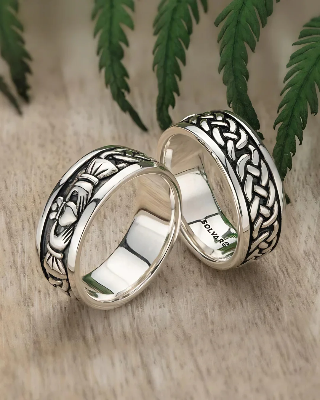 Sterling Silver Oxidised Claddagh Band Ring | Solvar - Image 4