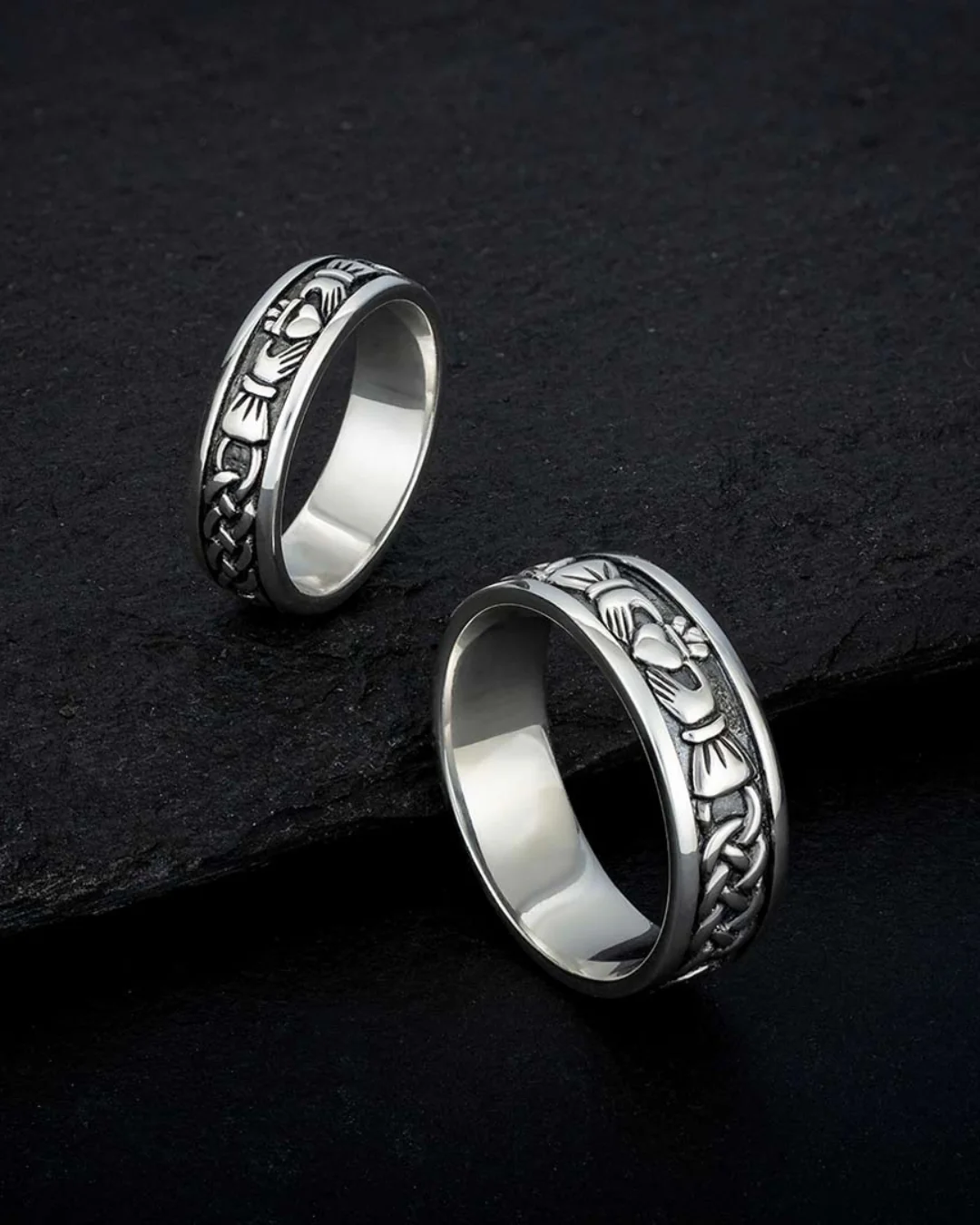Sterling Silver Oxidised Claddagh Band Ring | Solvar - Image 6