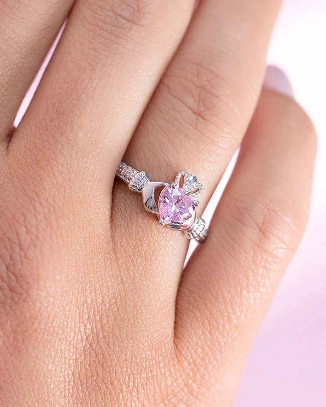 Sterling Silver Rose Claddagh Ring | October Birthstone | Solvar - Image 2
