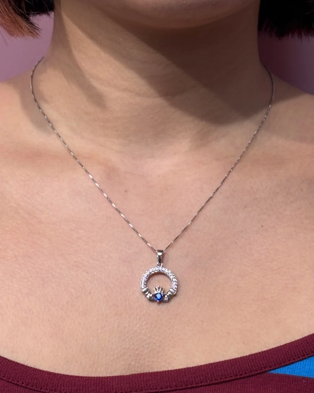 Sterling Silver Sapphire Claddagh Necklace | September Birthstone | Solvar - Image 2
