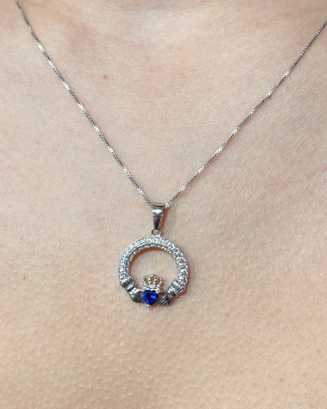 Sterling Silver Sapphire Claddagh Necklace | September Birthstone | Solvar - Image 3