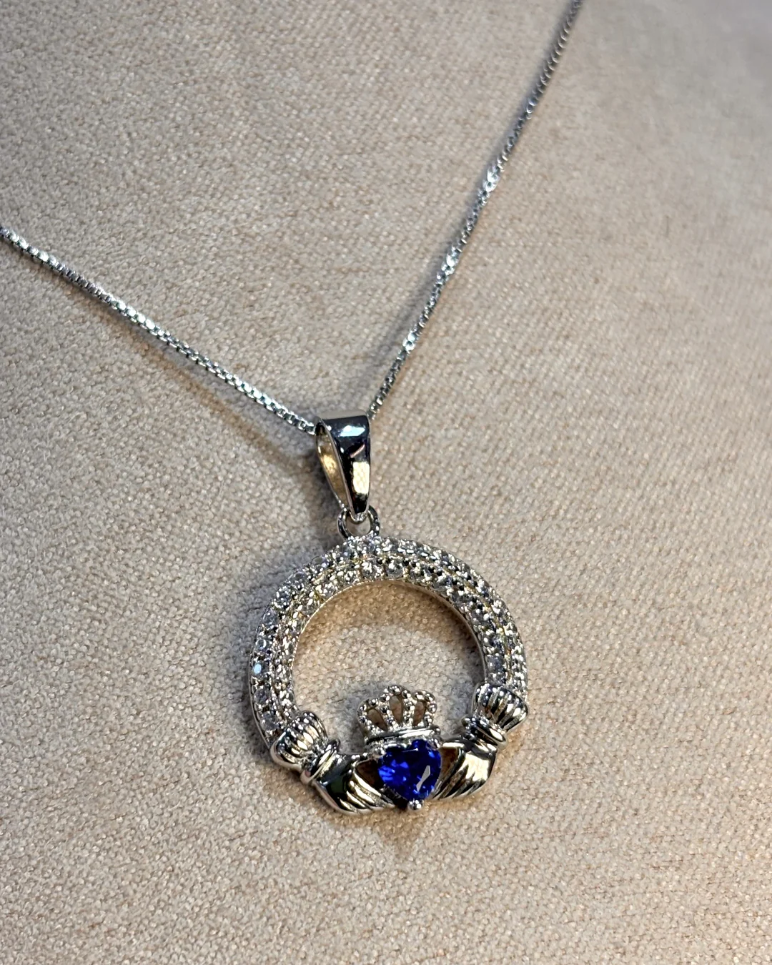 Sterling Silver Sapphire Claddagh Necklace | September Birthstone | Solvar - Image 5