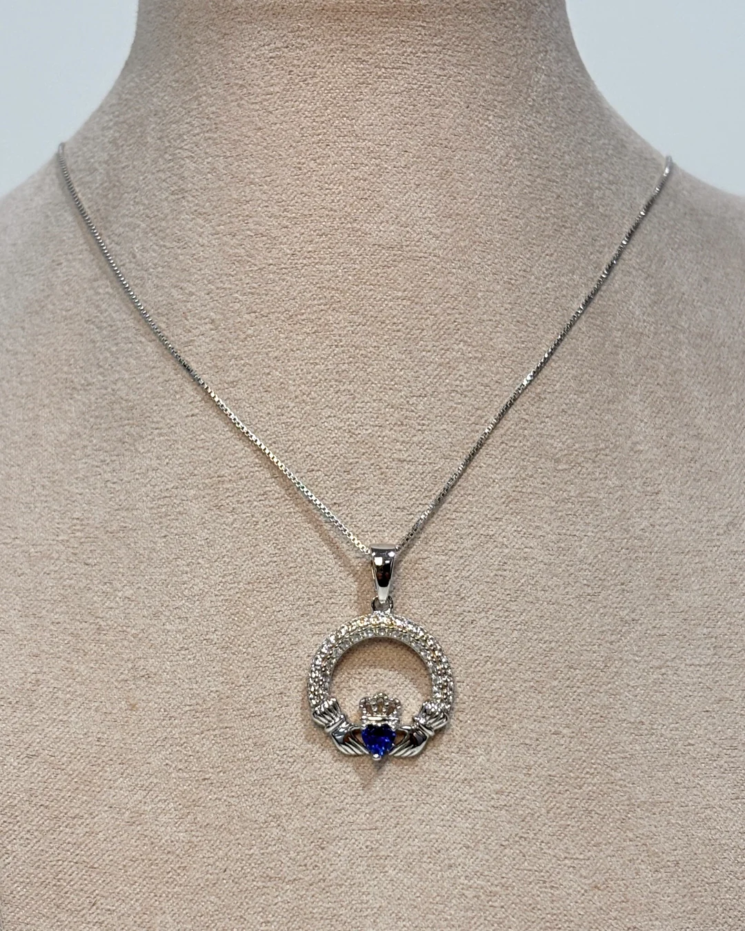 Sterling Silver Sapphire Claddagh Necklace | September Birthstone | Solvar - Image 6