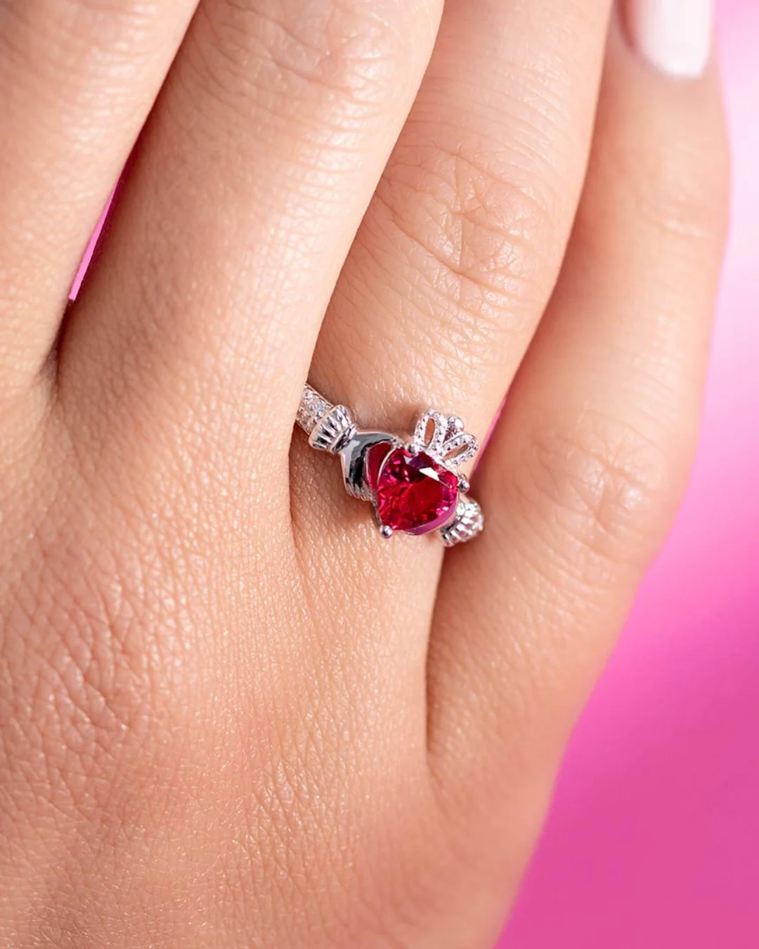 Sterling Silver Ruby Claddagh Ring | July Birthstone | Solvar - Image 2