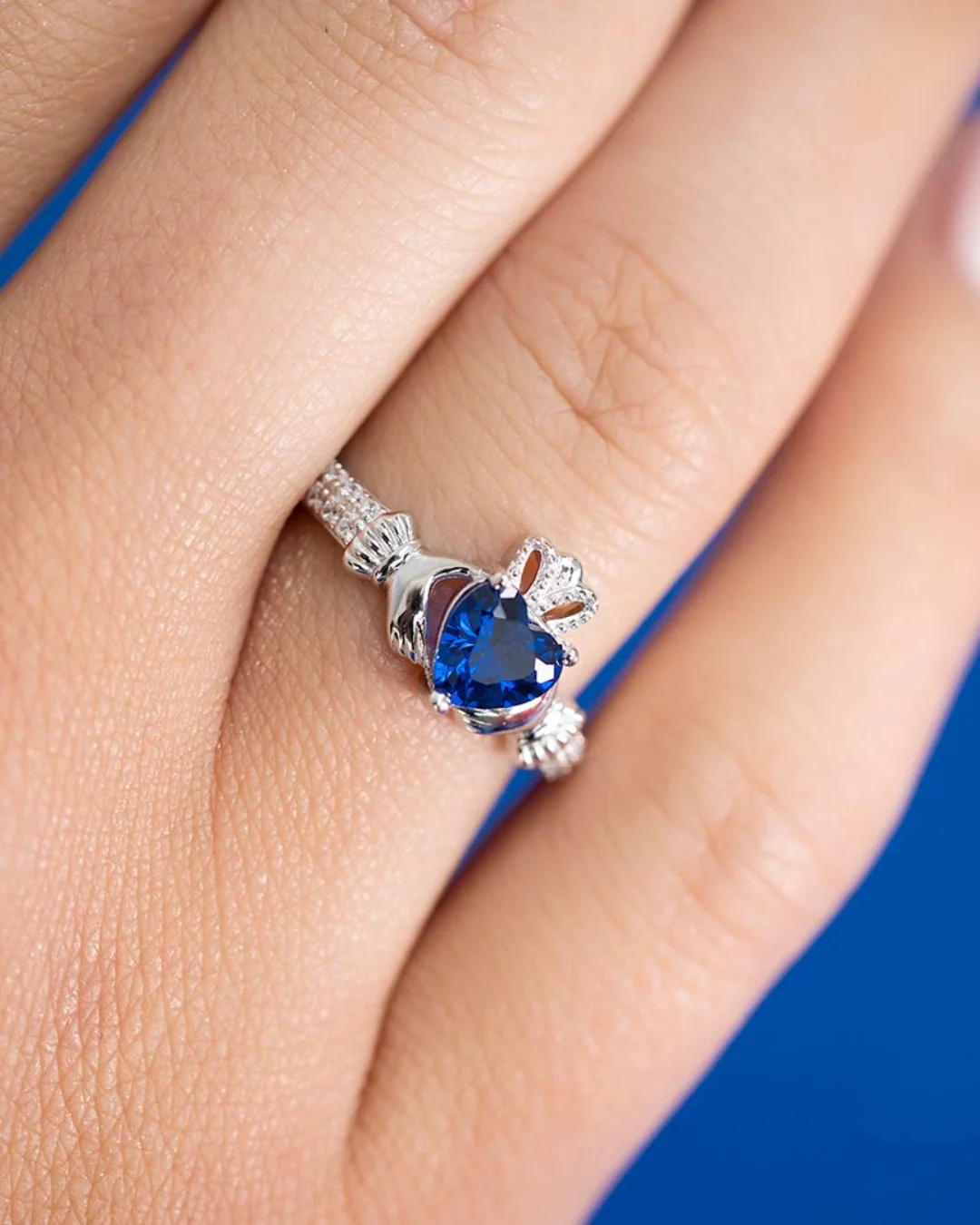Sterling Silver Sapphire Claddagh Ring | September Birthstone | Solvar - Image 5