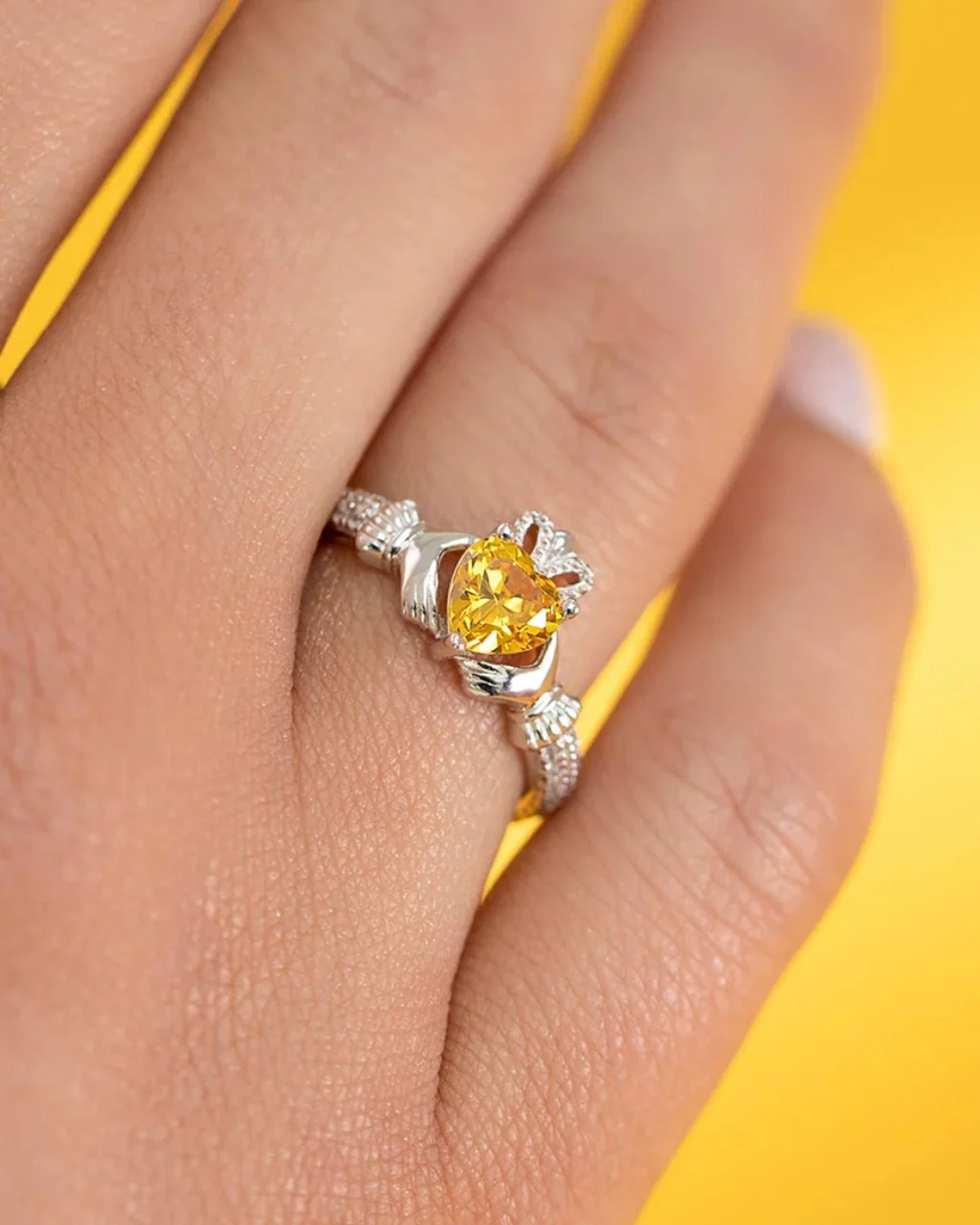 Sterling Silver Yellow Topaz Claddagh Ring | November Birthstone | Solvar - Image 2