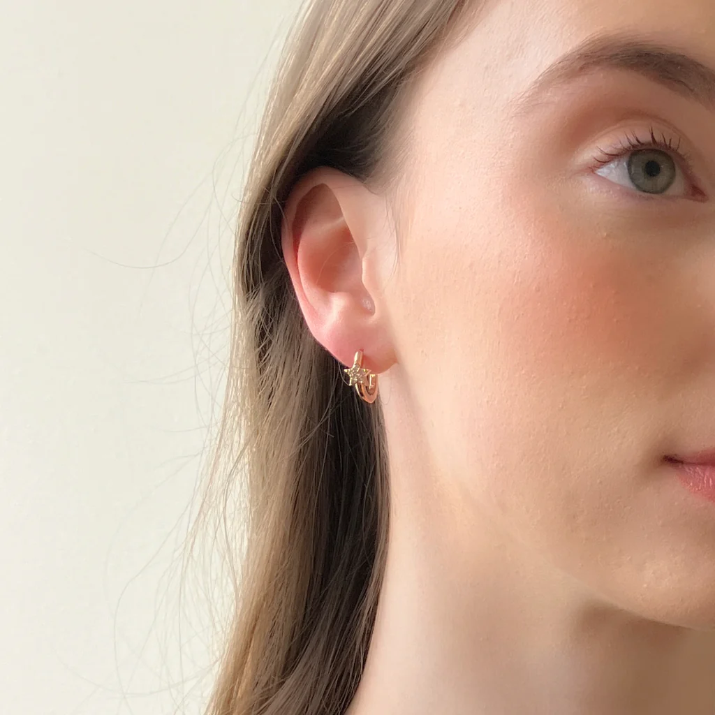 18ct Gold Plated Celestial Huggie Earrings | Uma - Image 3