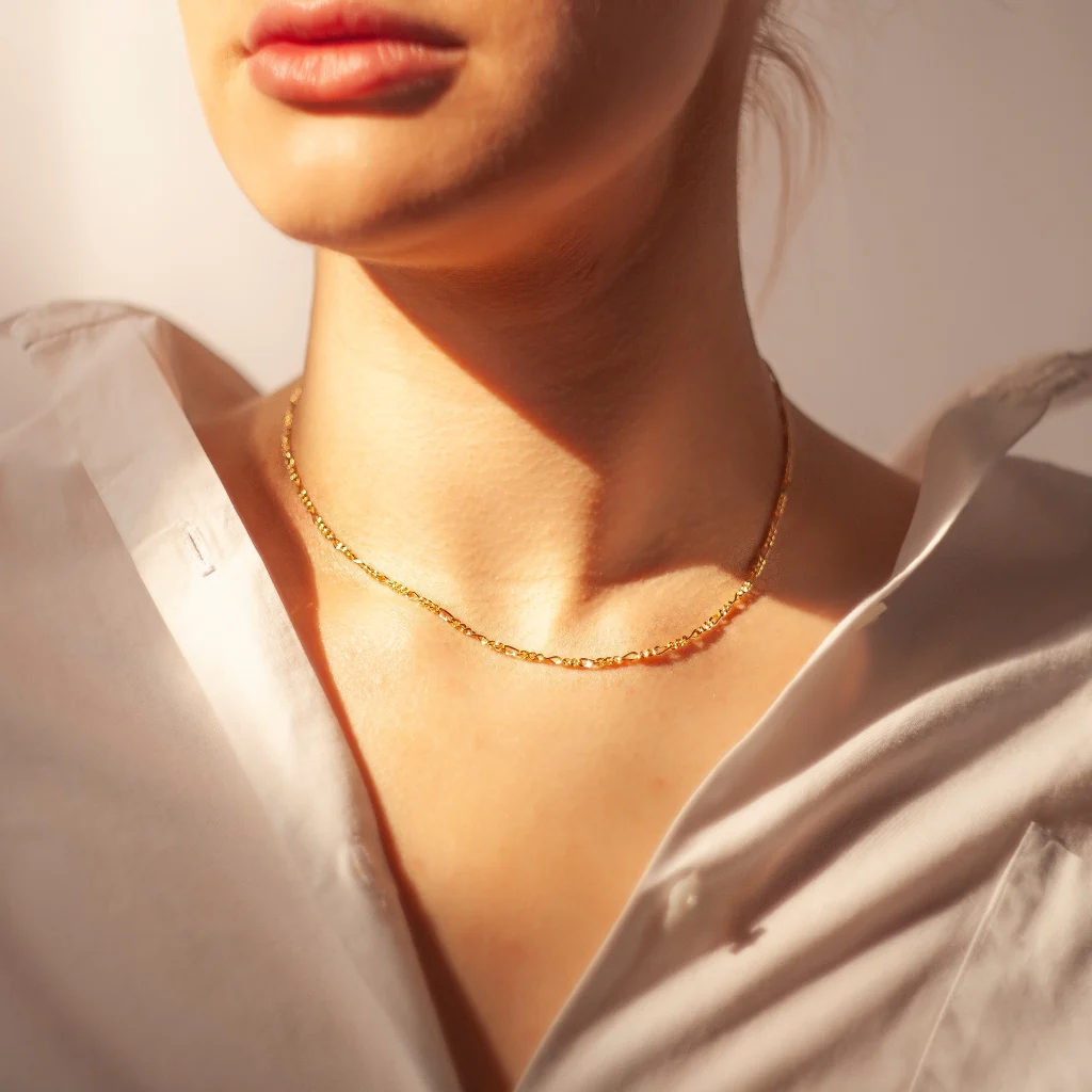 18ct Gold Plated Figaro Chain Necklace | Verona - Image 5